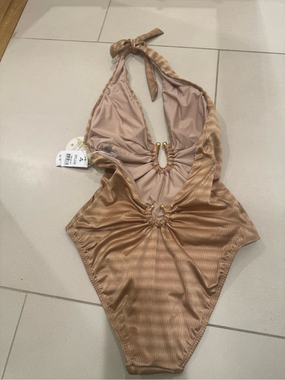 Pilyq Metallic Bronze Halter One-Piece Swimsuit - Picture 7 of 9